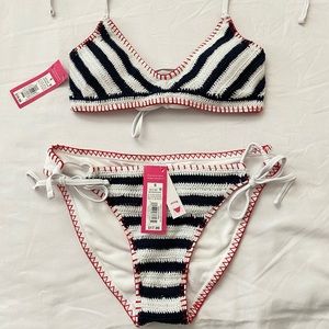 brand new swimsuit red, white, and navy.